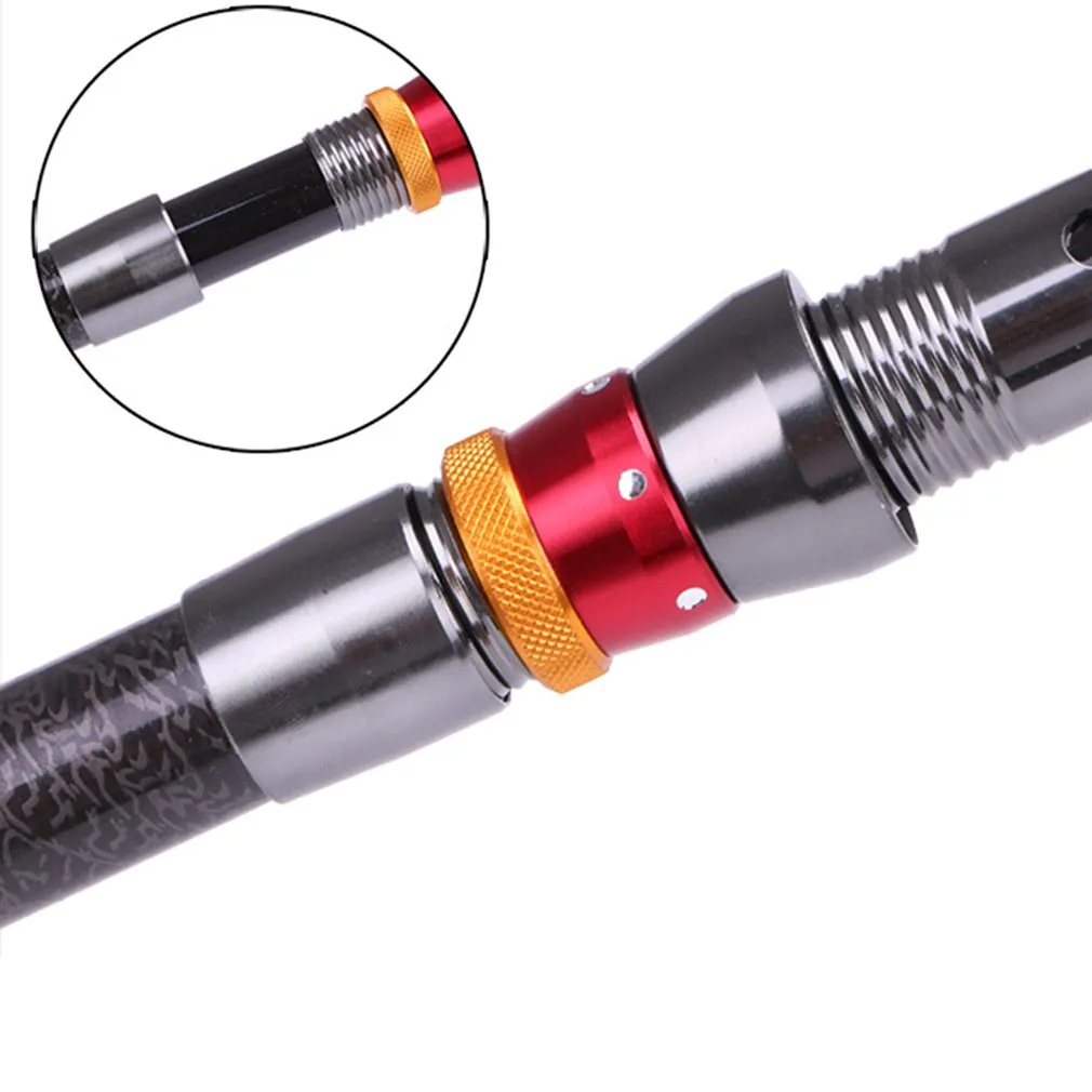Red and gold reel-seat locking rings and patterned rod grip