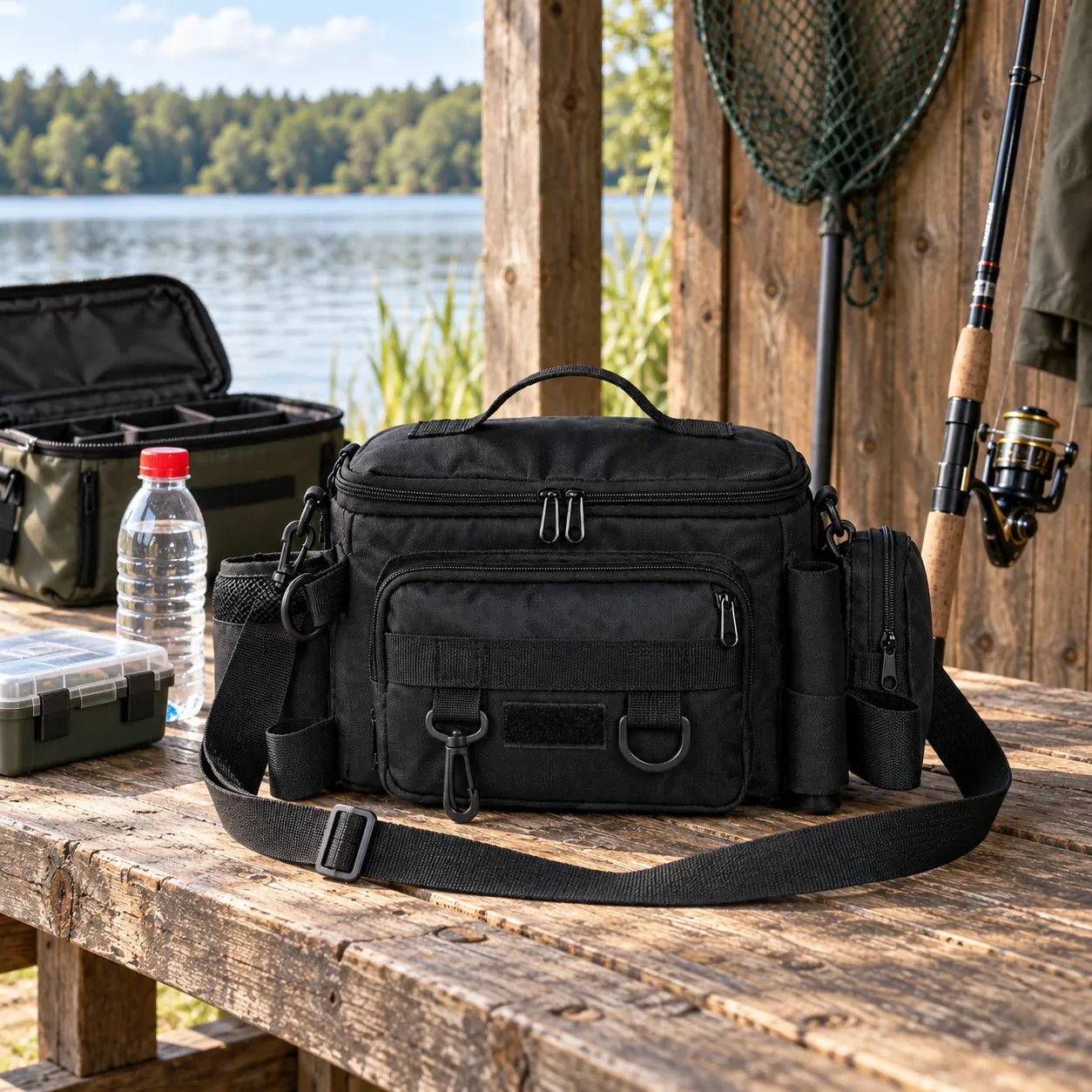 Beckett Shoulder Bag - Black, 37 x 23 x 17 cm - in a furnished setting; other objects not included