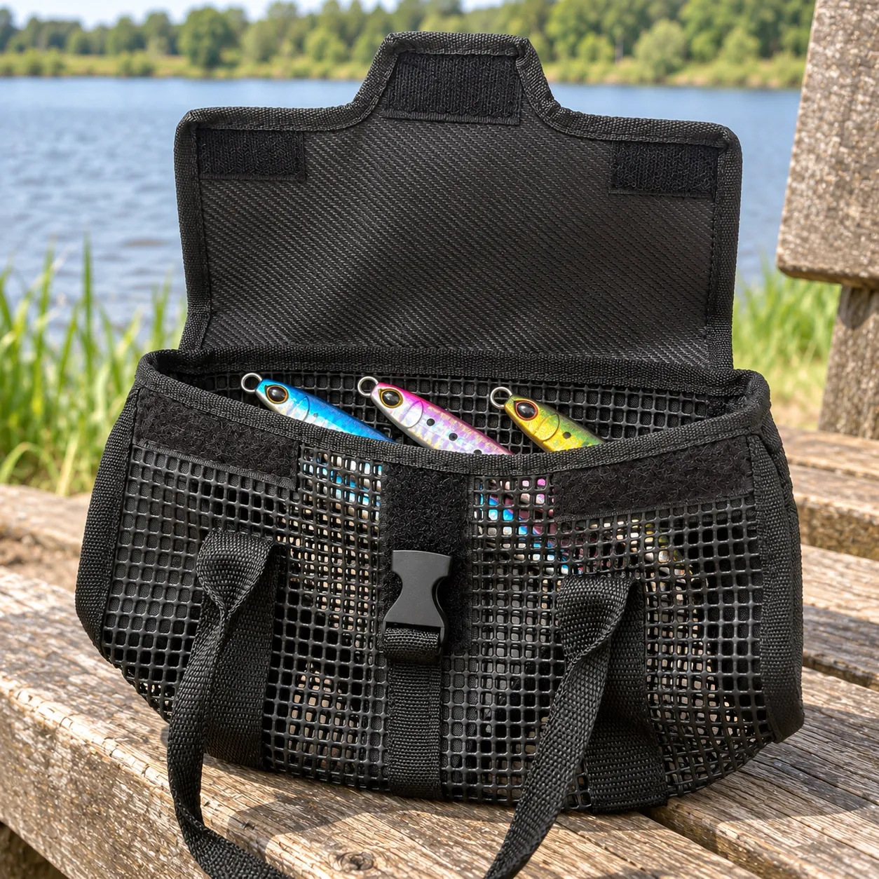 Ewan Mesh Jig Bag - In use; jigs are for illustration and not included
