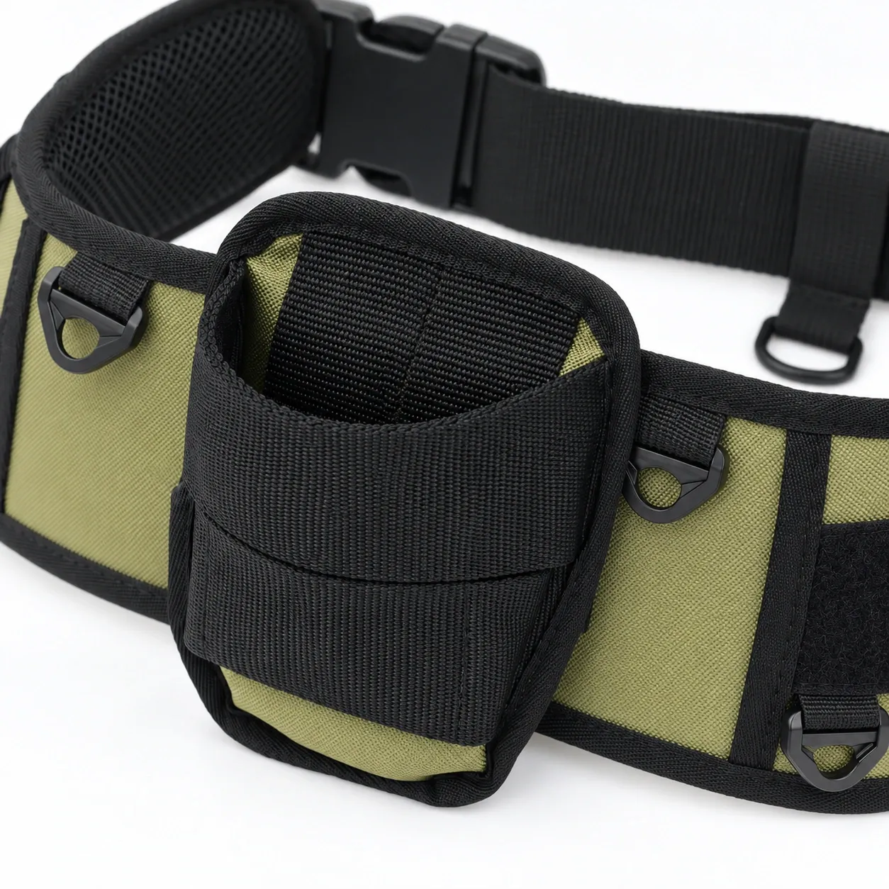 Weston Rod Support Belt - Army green pocket opening, woven front bands, binding and attachment tabs