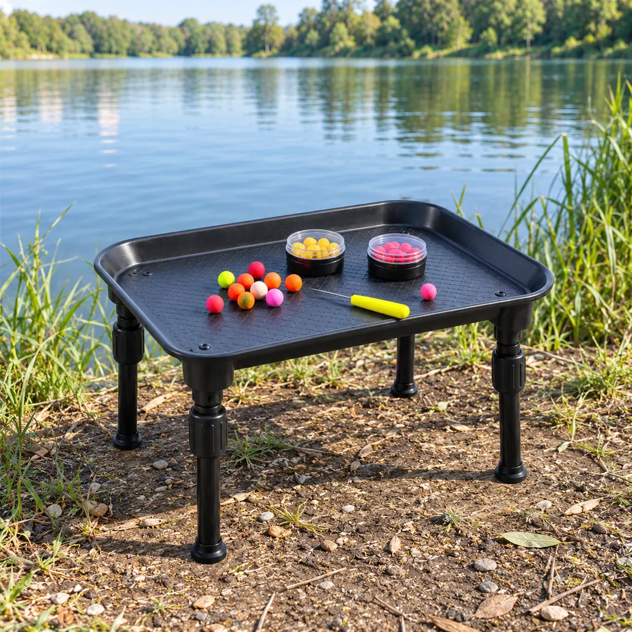 Blaine Folding Bait Table - Black , in use; other equipment not included