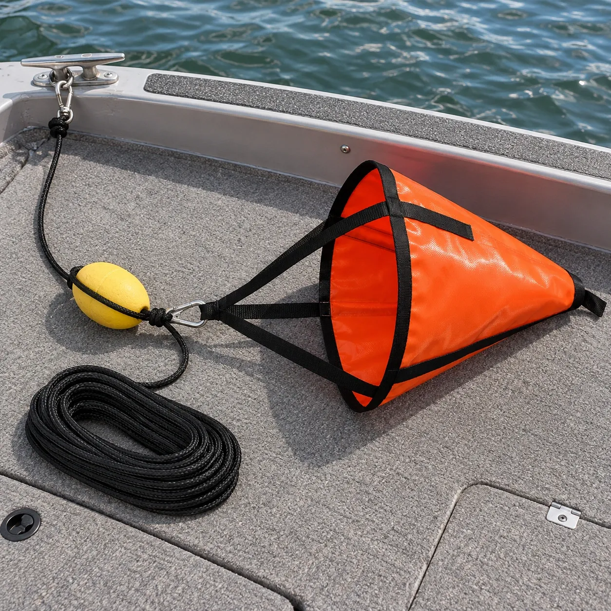 Eamon Drift Sock Kit - Boat-side drift sock preparation setup