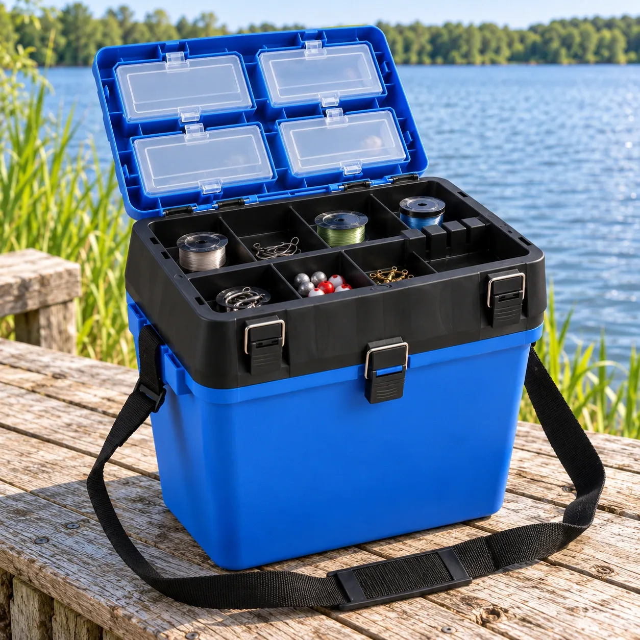Conall Tackle Seat Box - Blue and Black , in use; other equipment not included