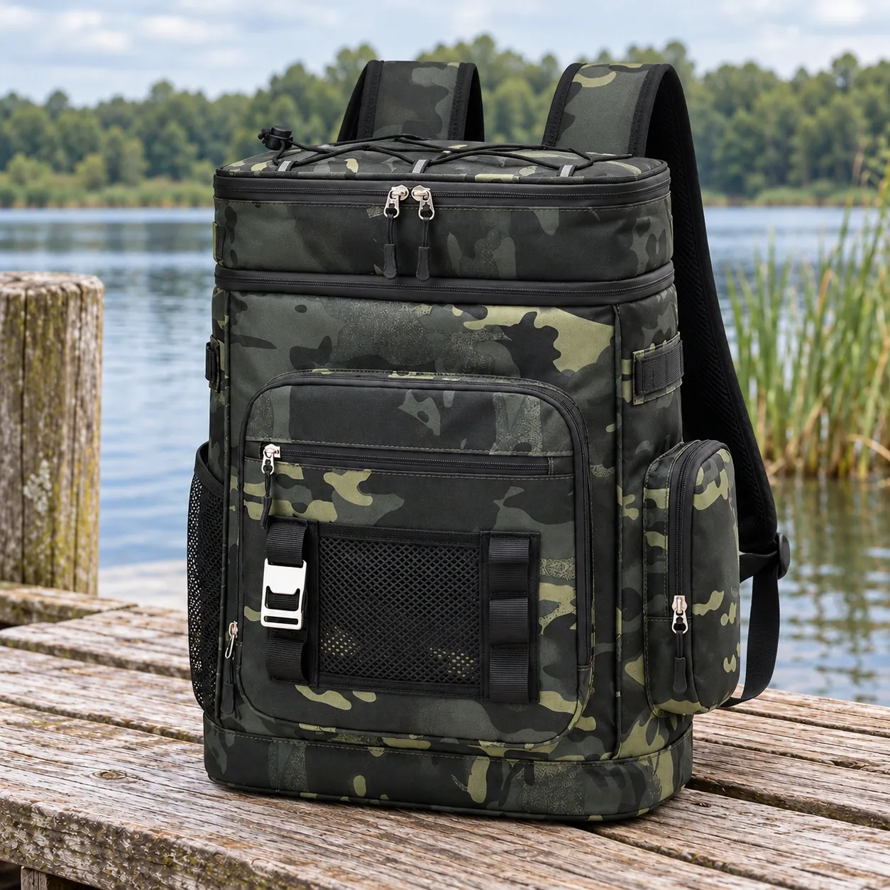 Bennett Cooler Backpack - Camouflage — complete closed backpack