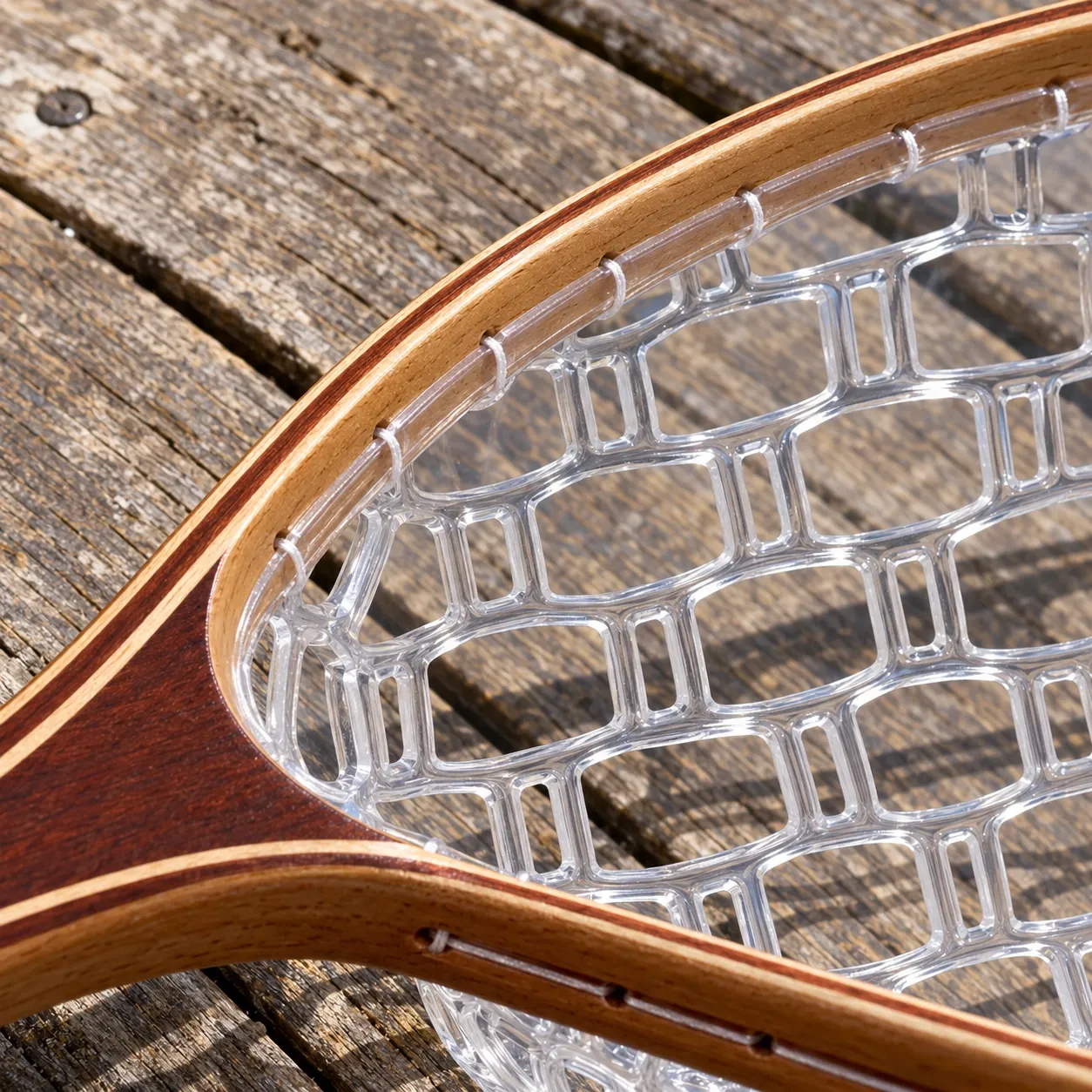 Piers Wooden Landing Net - Brown / Clear — wooden rim lacing and molded mesh