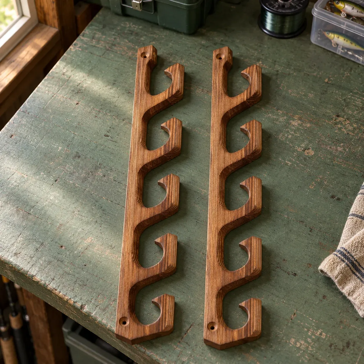 Five-Rod Wooden Wall Rack