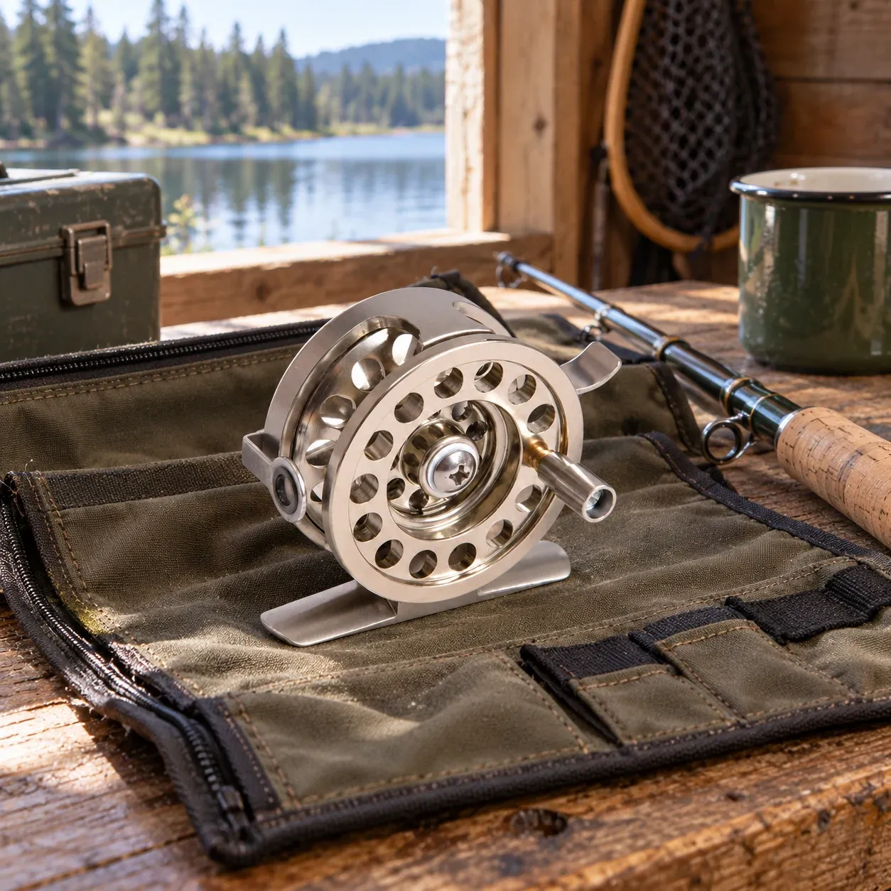 Graham Centerpin Reel - Silver, BLD50, right hand - in a furnished setting; other objects not included