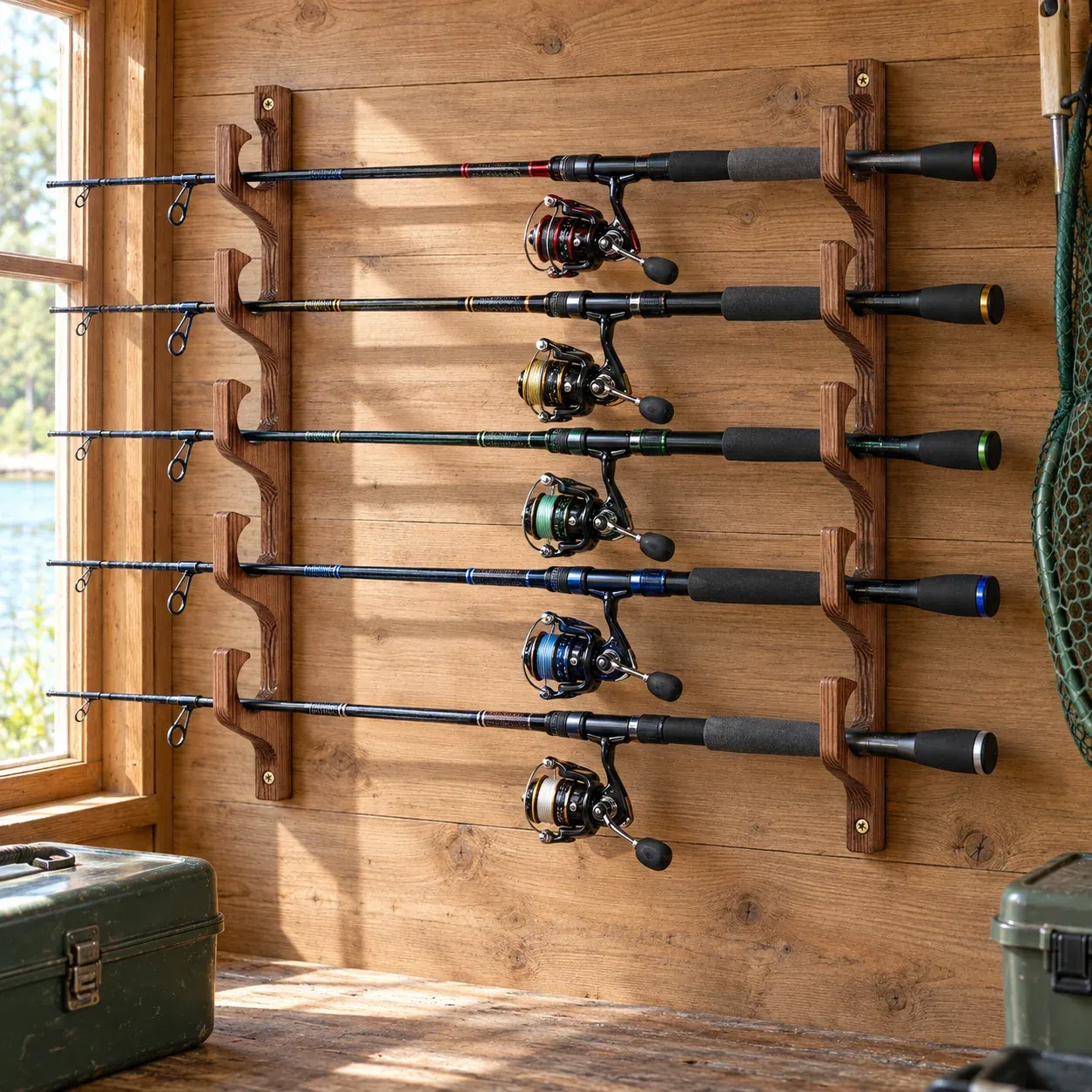 Five-Rod Wooden Wall Rack