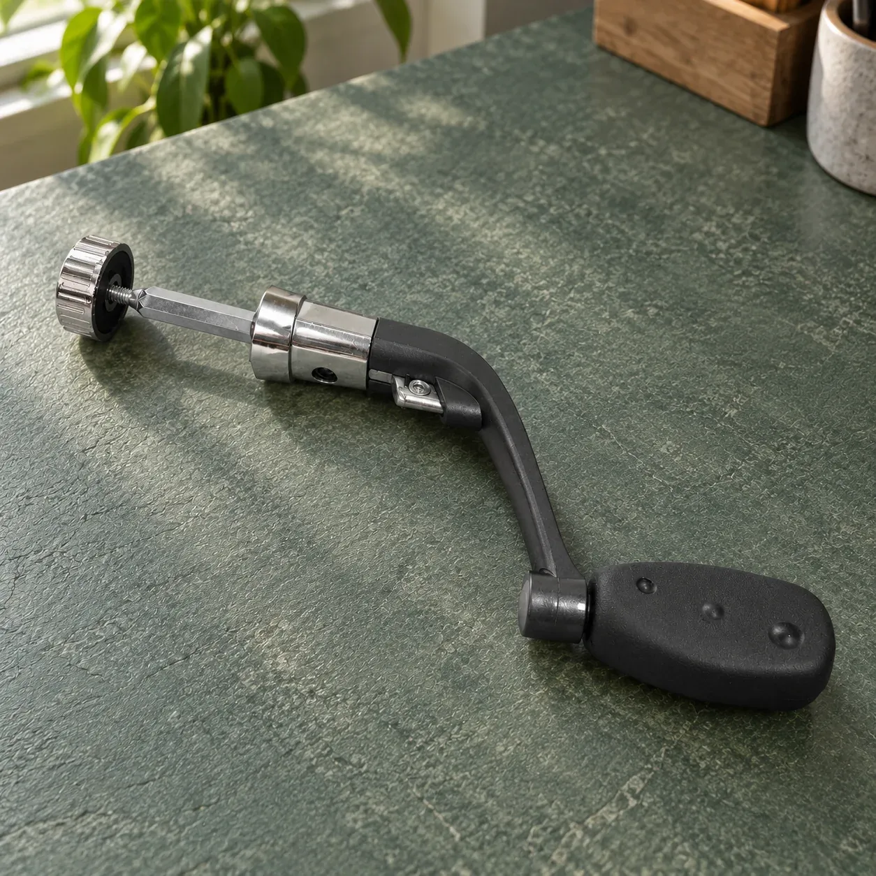Replacement reel handle viewed from above