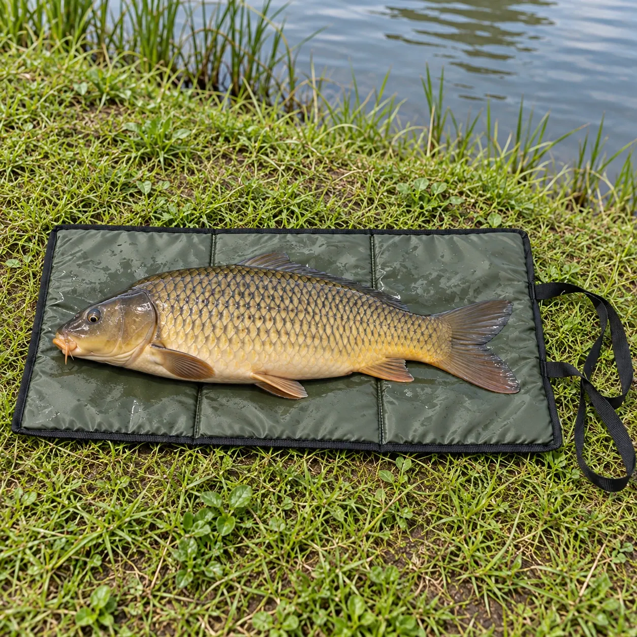 Keir Folding Unhooking Mat - Army Green — ground-level fish-handling use; fish not included