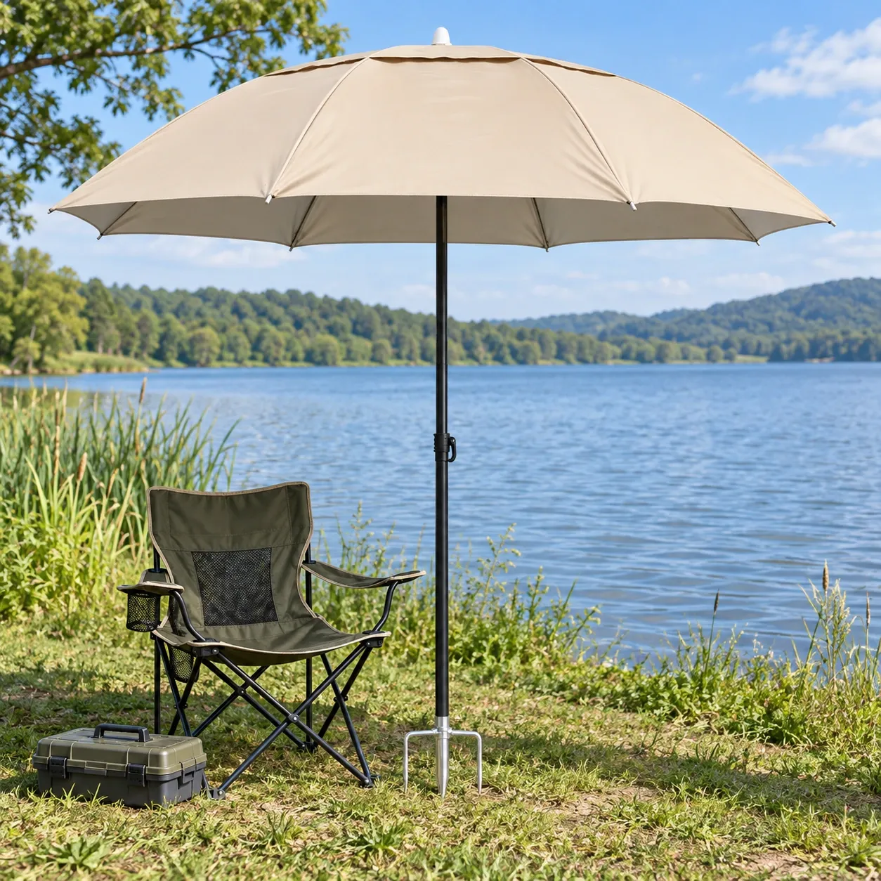 Odhran Fishing Umbrella - Bank fishing setup; chair and tackle not included