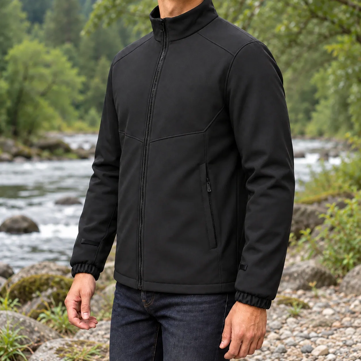 Callow Stand Collar Jacket - Black — side-front fit