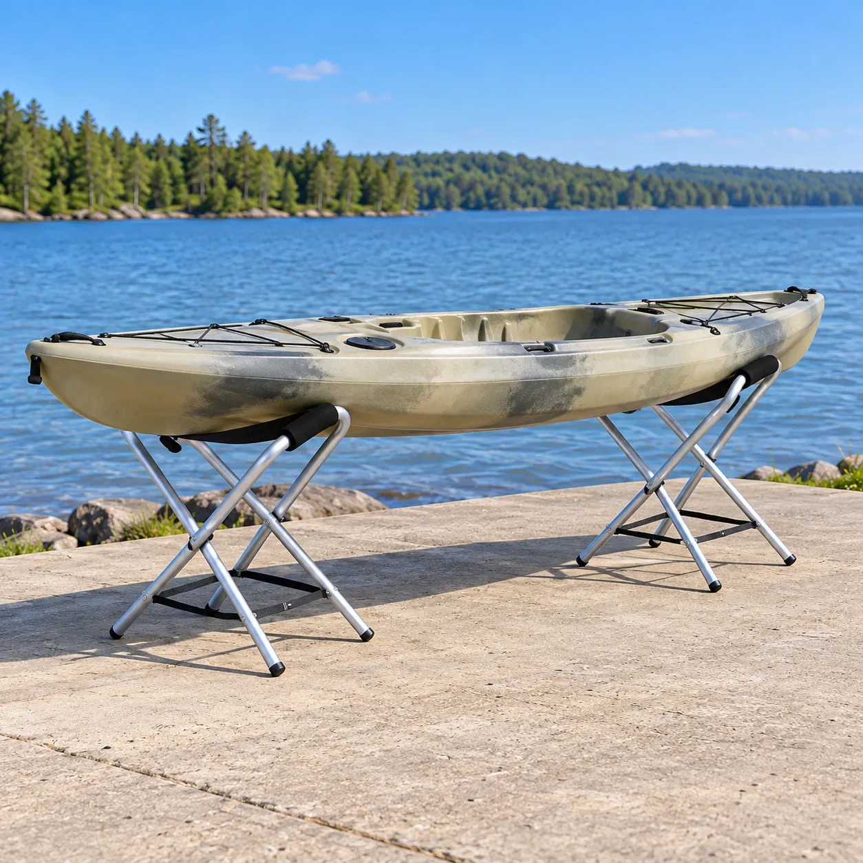 Lorcan Kayak Stand Pair - Silver and Black ,  in use; other equipment not included