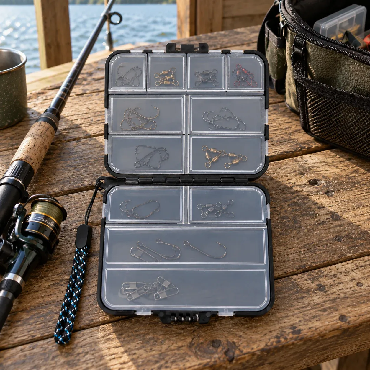 Bryce Tackle Box - 12-compartment box, one piece - in a furnished setting; other objects not included
