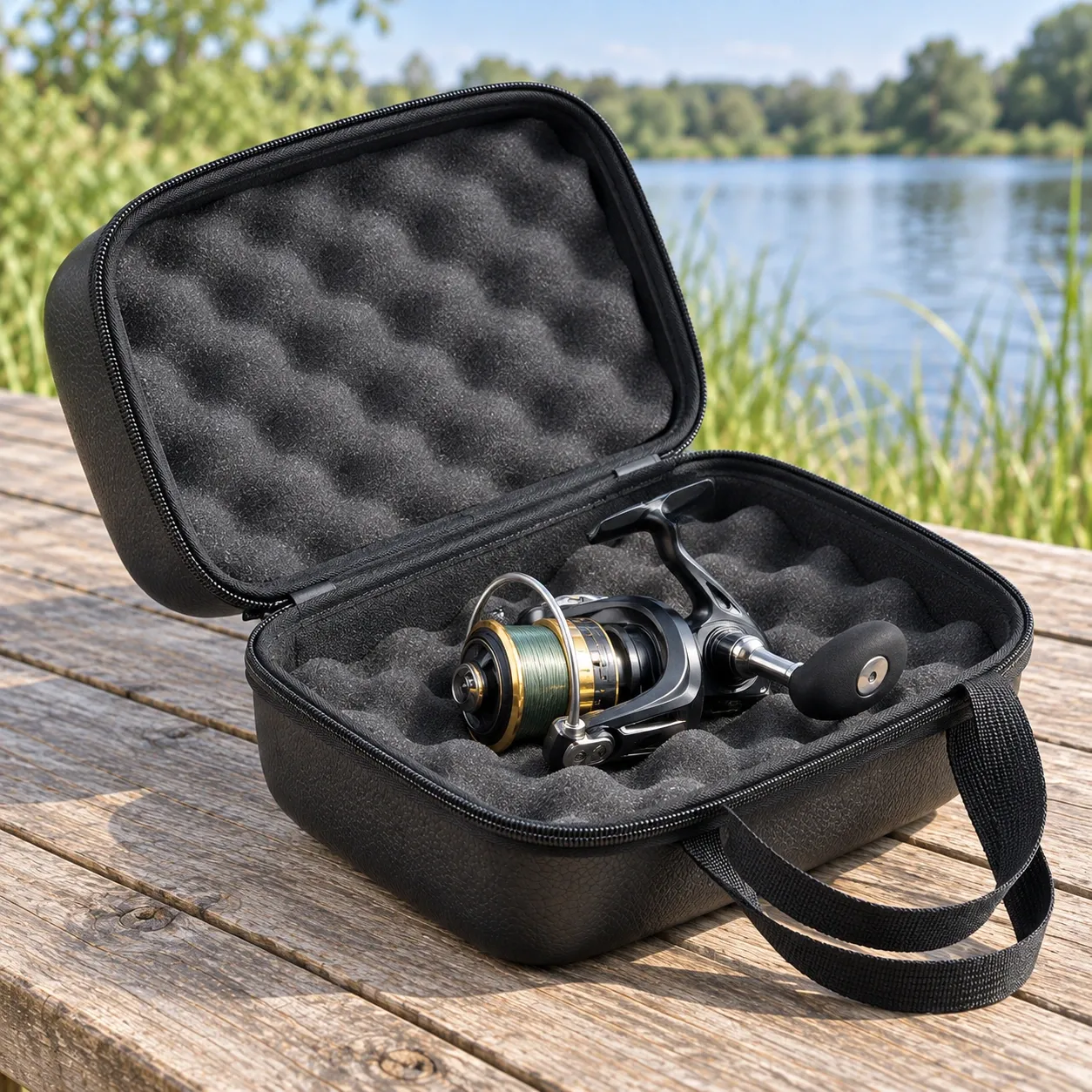 Callan Reel Carry Case - Open with reel inside; reel is for illustration and not included