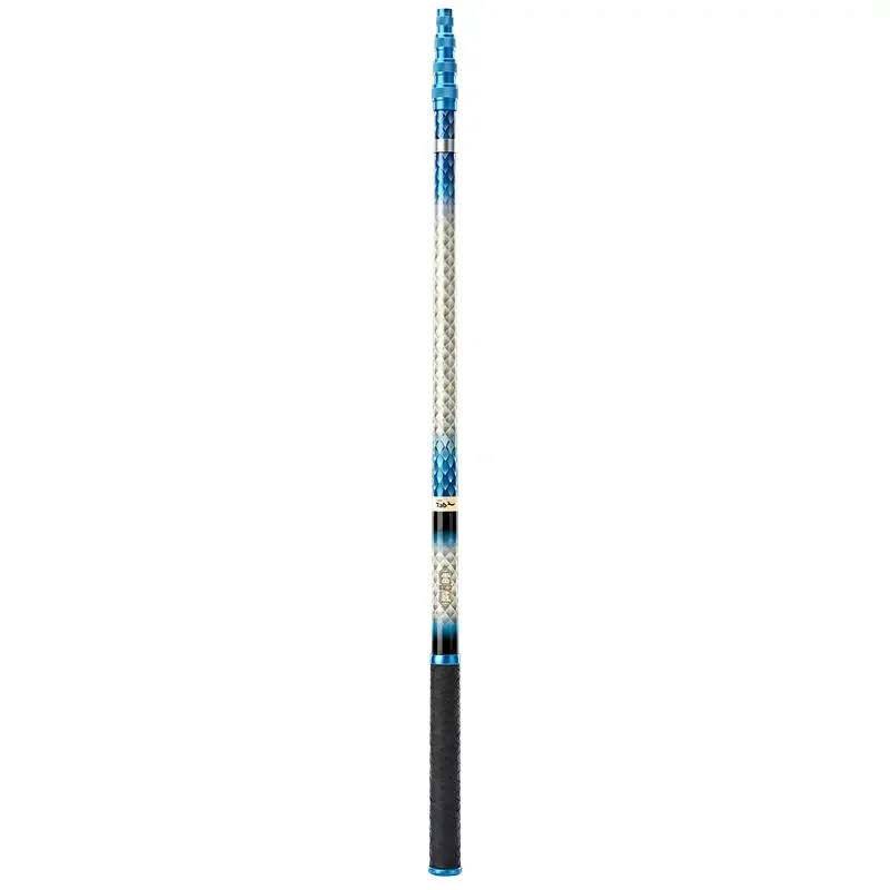 Collapsed blue/silver telescopic pole with black grip, shown without the net head