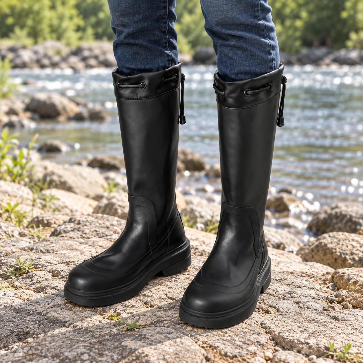 Morgan Rubber Pull-On Boots - Worn beside the river