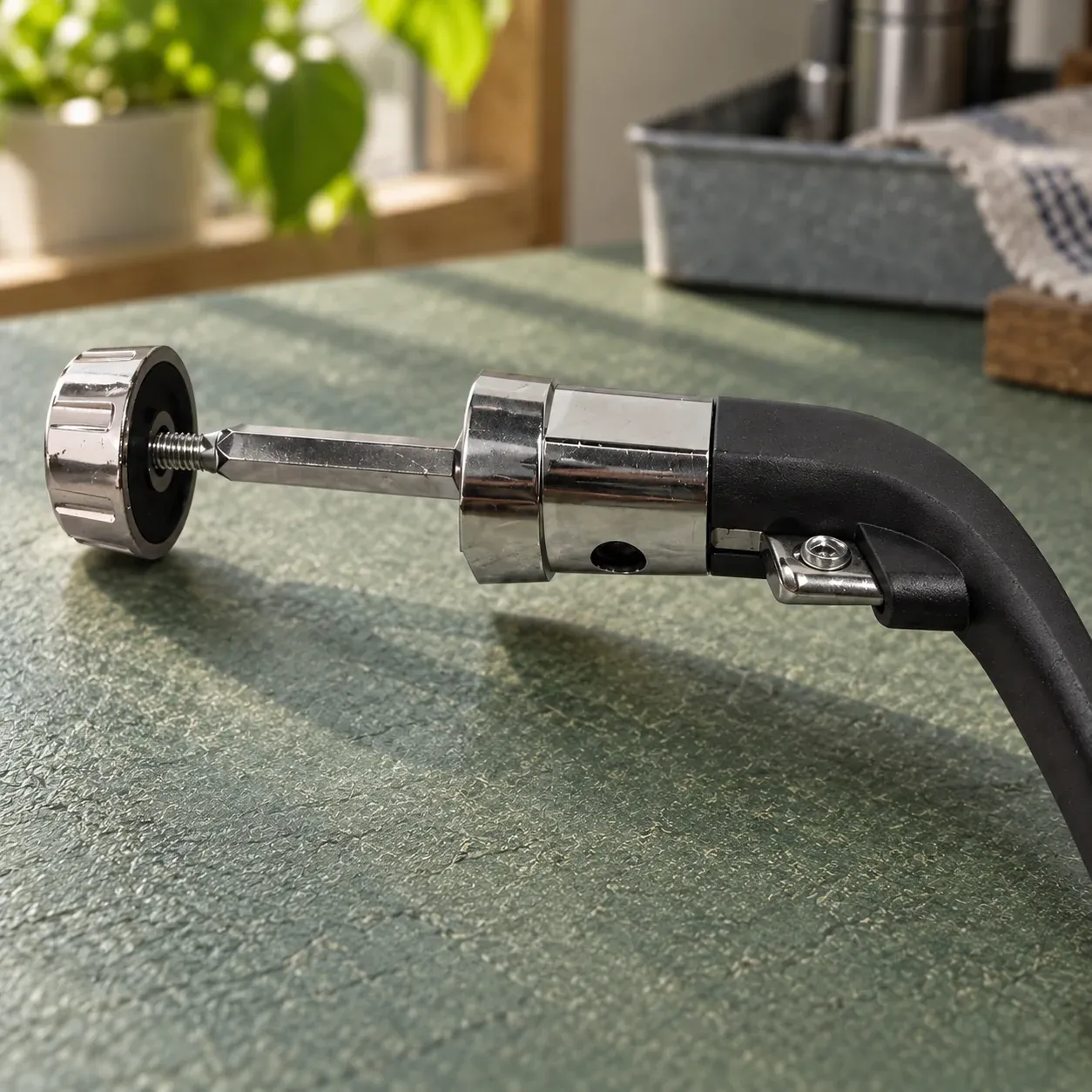 Silver shaft and folding hinge on the replacement reel handle