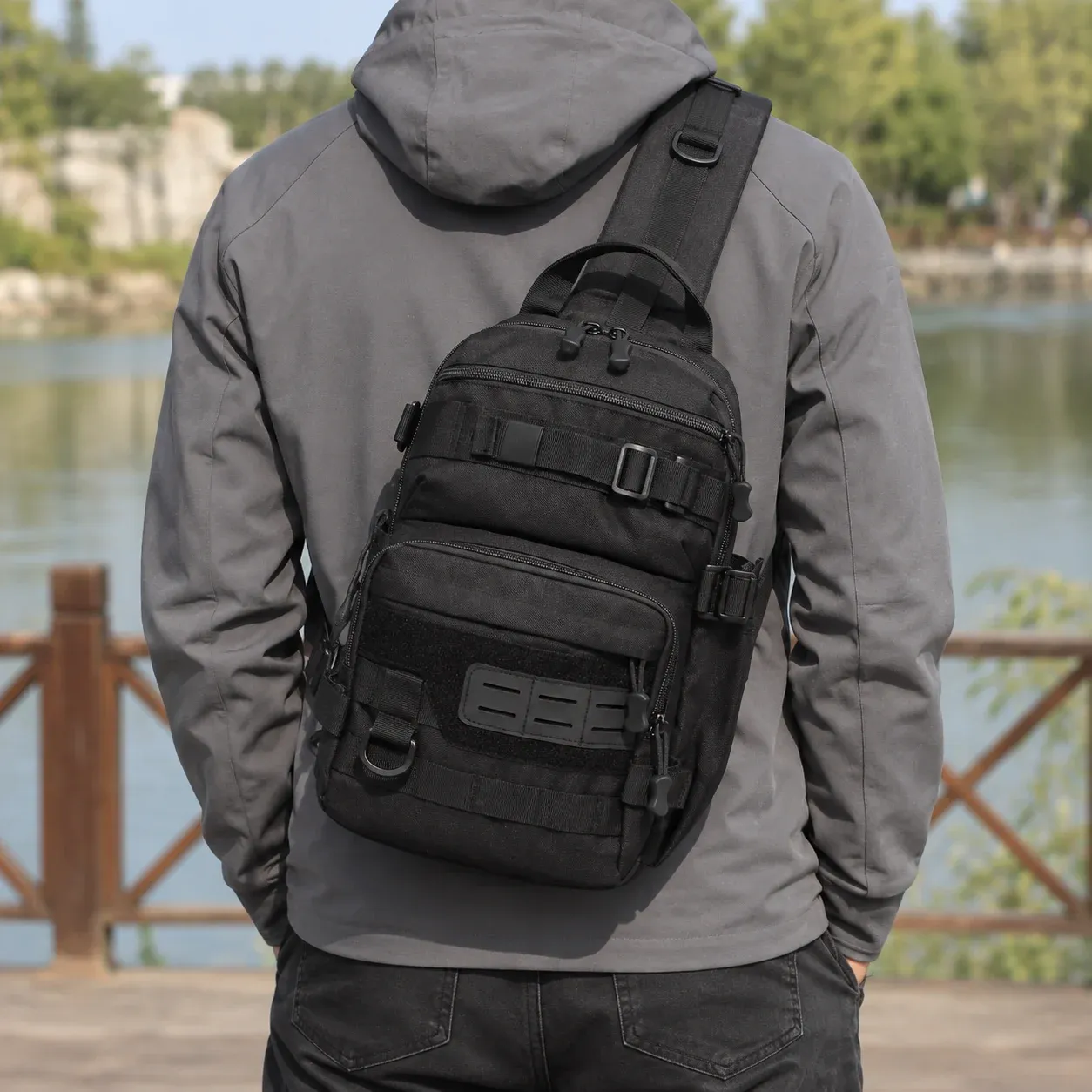 Ellis Tackle Sling — Black / One Size — shown in use; props excluded