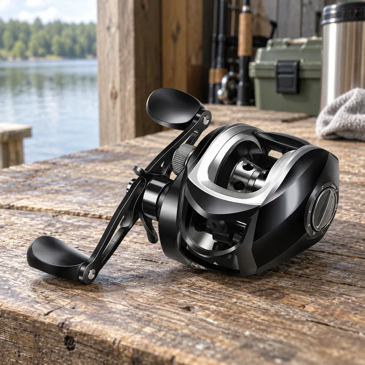 Colton Baitcasting Reel - Black and silver, right hand - complete item