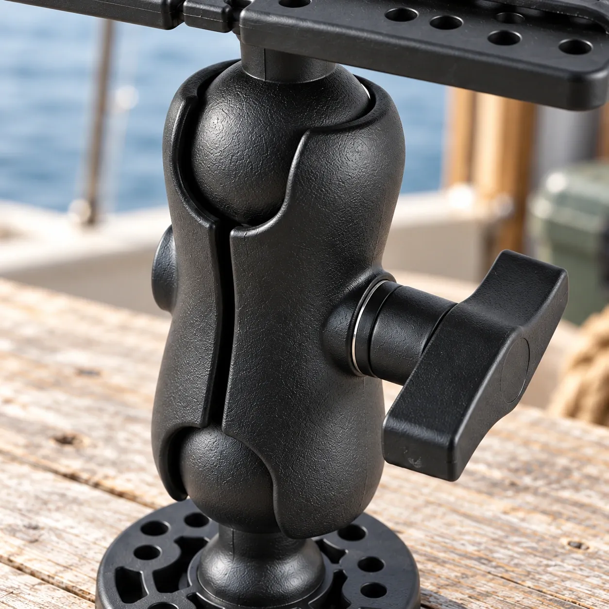 Anders Fish Finder Mount - Black — socket texture, ball seating and wing knob