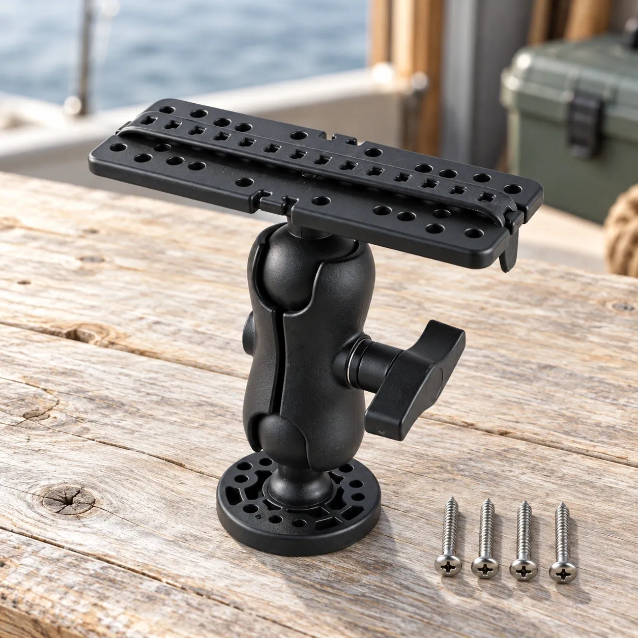 Anders Fish Finder Mount - Black — complete mount and four included screws