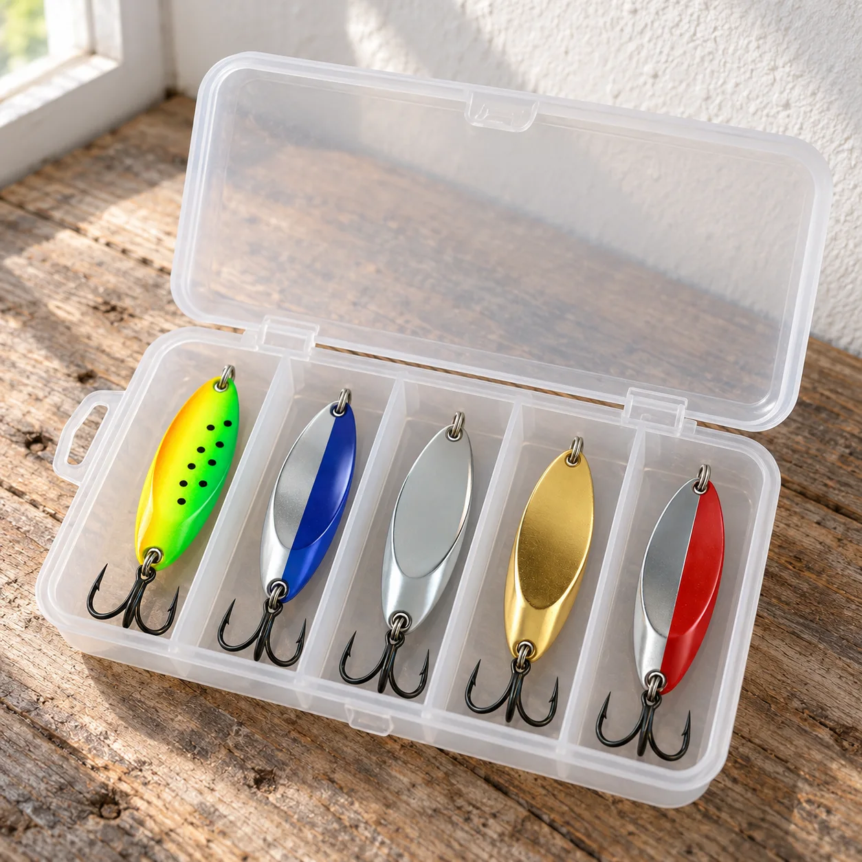 five-piece 15 g metal spoon lure set: lead view