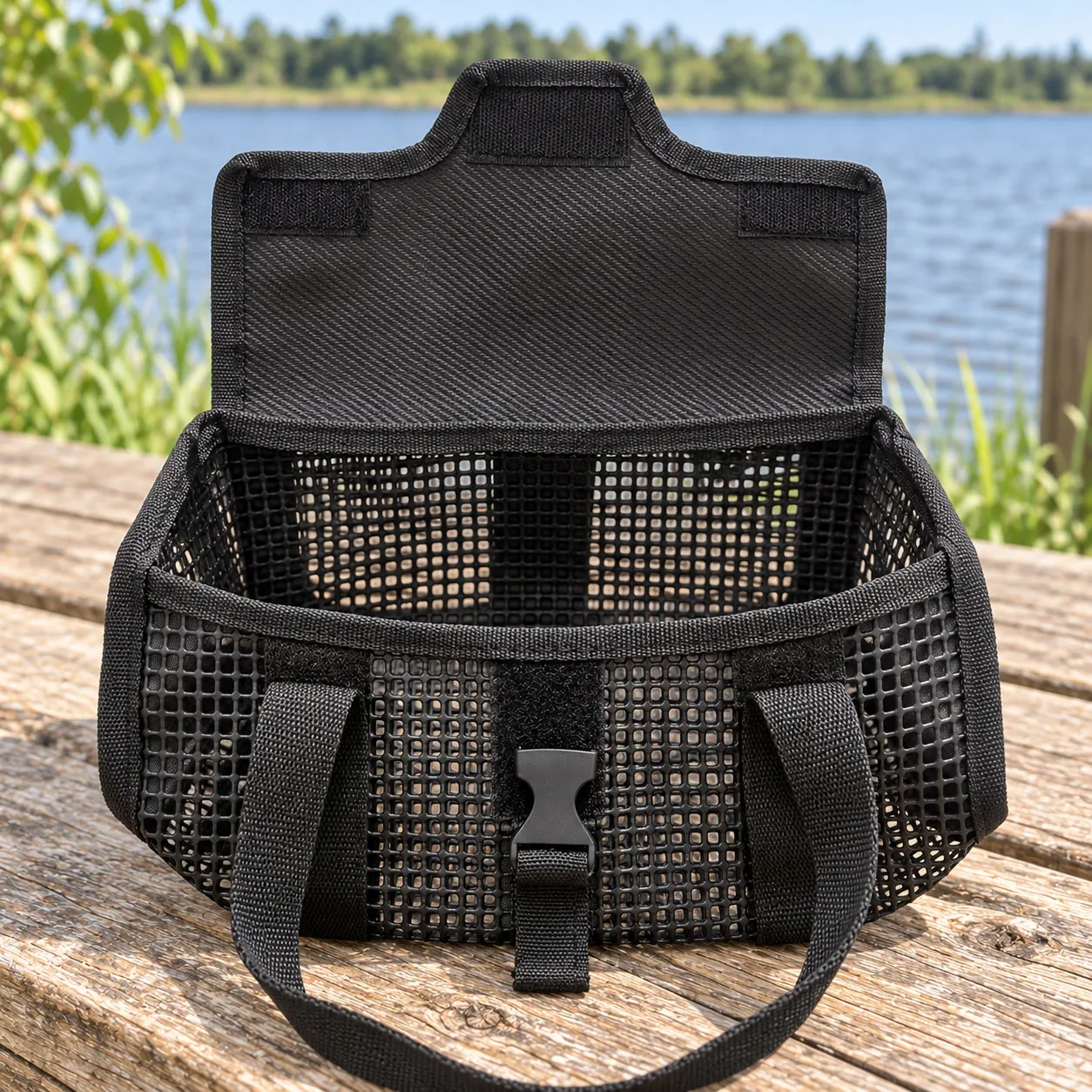 Ewan Mesh Jig Bag - Alternate / packed view; jigs are for illustration and not included