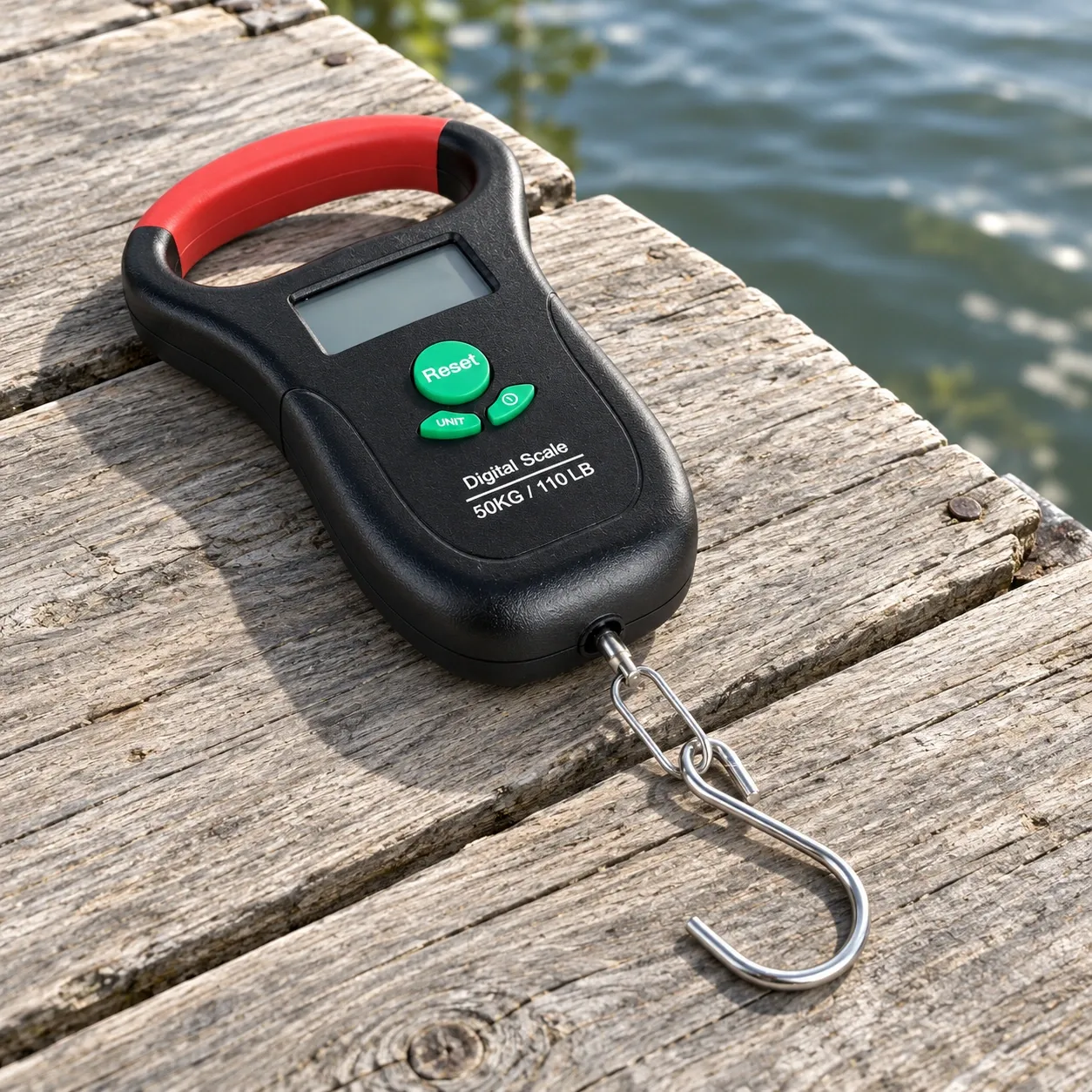 Orson Digital Fishing Scale - Black / Red — complete scale and attached metal hook