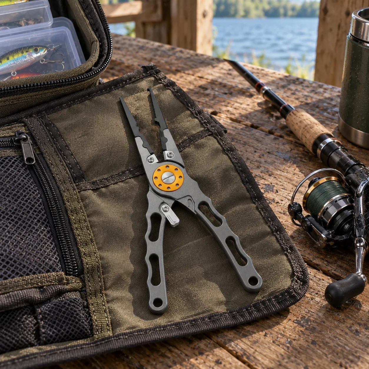Brooks Alloy Pliers - Gunmetal, pliers only - in a furnished setting; other objects not included
