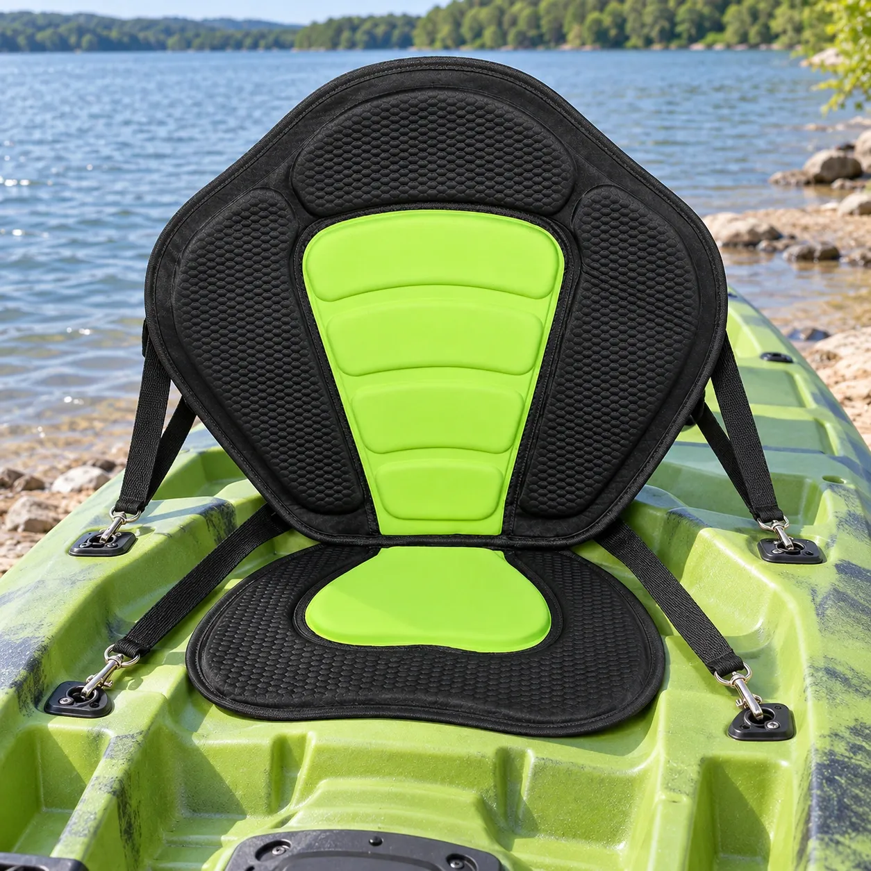 Dougal Kayak Backrest - Green and Black ,  in use; other equipment not included